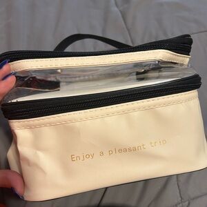 Cream and Black Cosmetic Bag with Dual Compartments